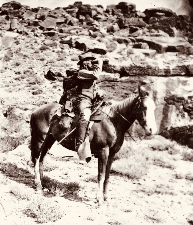 Almon Harris Thompson with his horse "Old Ute." Utah. 1872. USGS Photographic Library