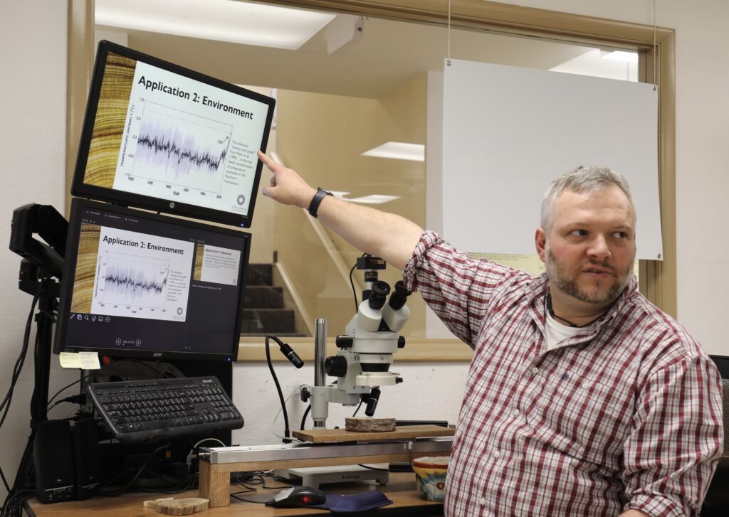 Ben Bellorado, is an expert in dating environmental change and past events through the study of annual growth of tree rings.