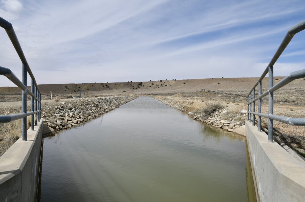 A canal from the McPhee Reservoir provides water to the Ute Mountain Ute Farm and Ranch. (Photo by Dennis McKenna)