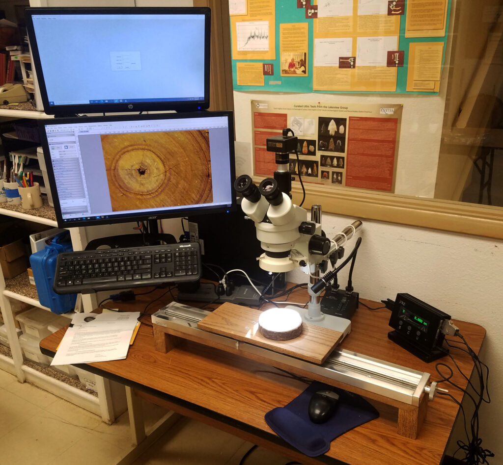 Tree ring measuring system with computerized high magnification microscope. (Photo courtesy of Ben Bellorado)