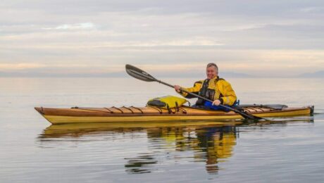 Scott Baxter in one of his handmade kayaks on the Great Salt Lake