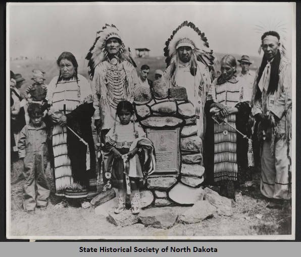 On July 4, 1942 a monument was dedicated to the Native Americans who fought and died at Whitestone Hill. This is thought to be the first monument in the United States dedicated to the honor of Indians who fought and died in a battle. North Dakota State Historical Society.