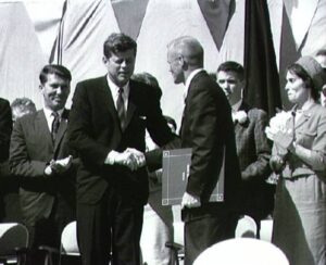 President John F. Kennedy, left, presenting John H. Glenn with the NASA Distinguished Service Medal.