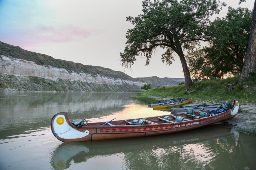 empty canoe on river