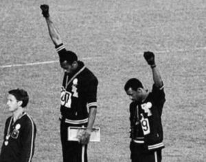 American athletes Tommie Smith and John Carlos at the 1968 Olympics
