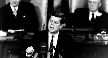 President John Kennedy announcing the goal of putting a man on the moon by the end of the decade.On May 25, 1961. (NASA)