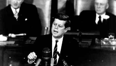 President John Kennedy announcing the goal of putting a man on the moon by the end of the decade.On May 25, 1961. (NASA)