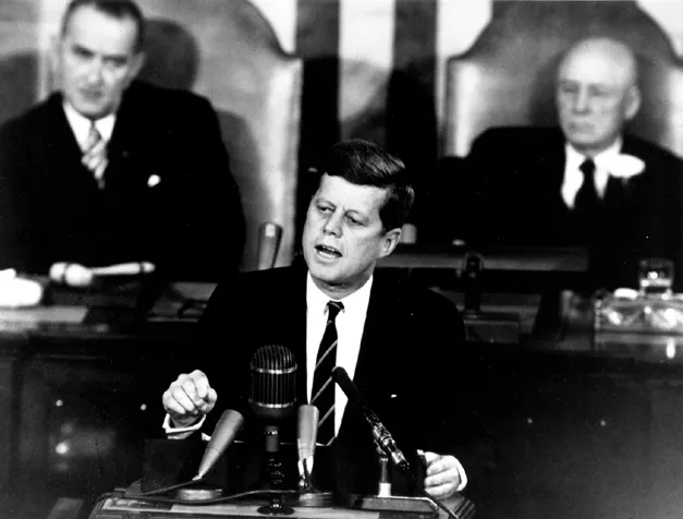 President John Kennedy on May 25, 1961, announcing the goal of putting a man on the moon by the end of the decade. (NASA)