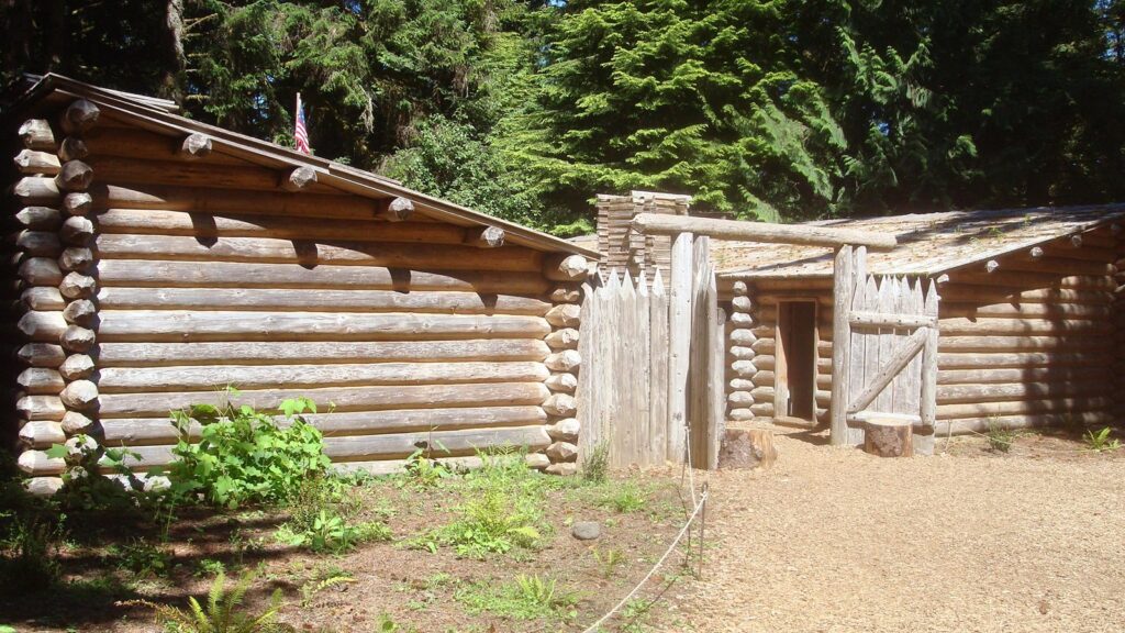 Fort Clatsop, the winter encampment for the Corps of Discovery from December 1805 to March 1806. A replica of the fort, built by the National Park Service in 2006 sits in the site today. (NPS)