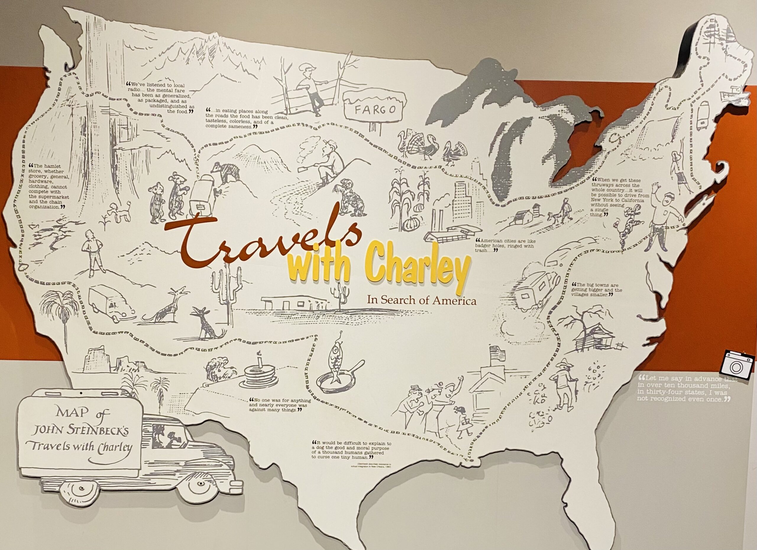 Travels with Charley map for the National Steinbeck Center. 