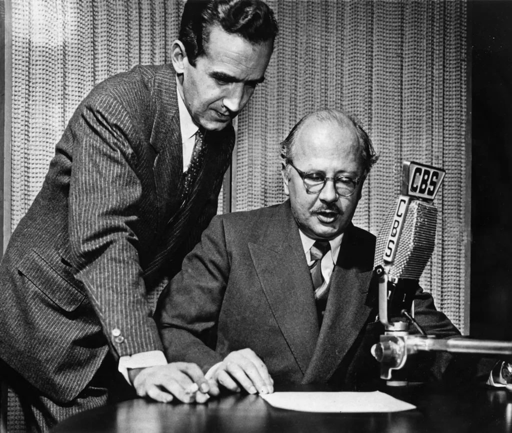 Pioneering CBS radio journalists, Ed Murrow and William Shirer.