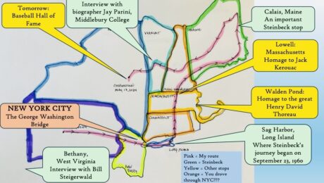 Clay's personal cartographic detail of his Steinbeck journey through New England the last two weeks.