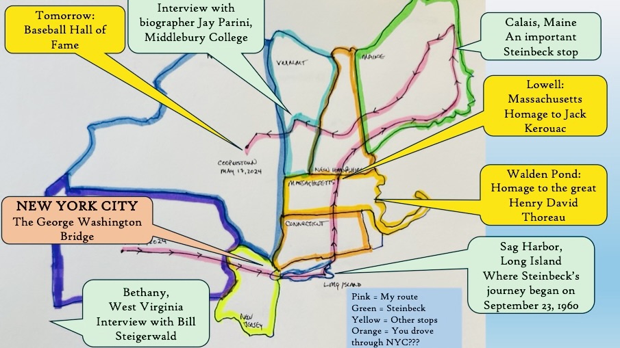 Clay's personal cartographic detail of his Steinbeck journey through New England the last two weeks.