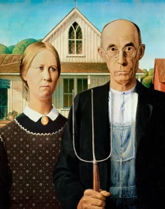 Grant Wood's famous American Gothic, painted in 1930