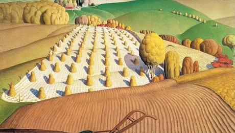 Fall Plowing, a 1931 oil painting by the Iowa born artist Grant Wood.