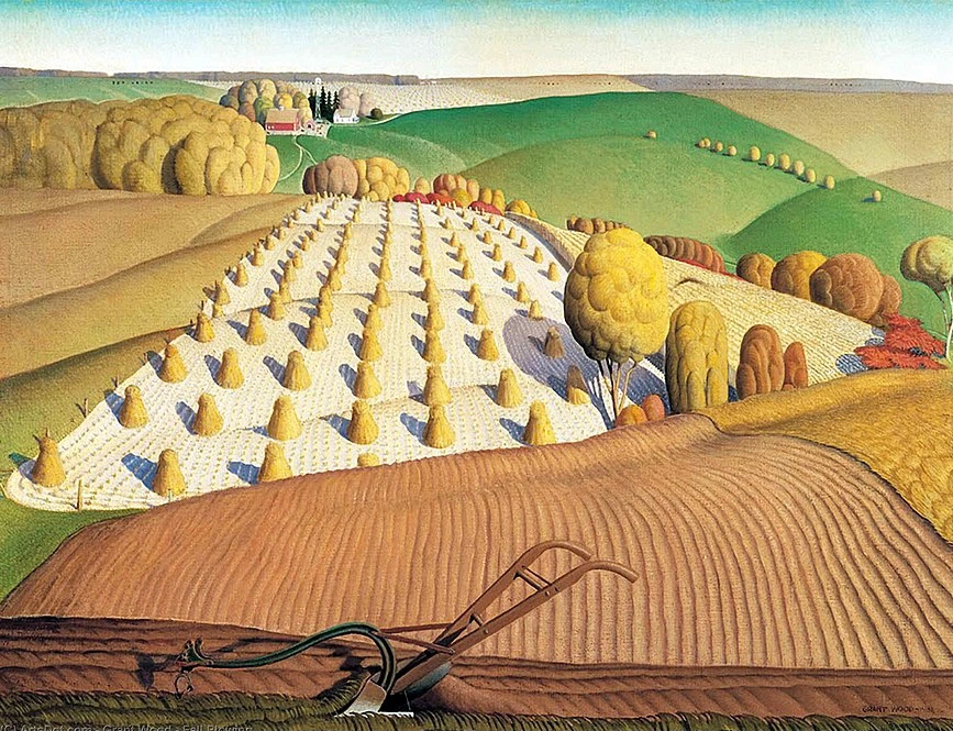 Fall Plowing, a 1931 oil painting by the Iowa born artist Grant Wood.