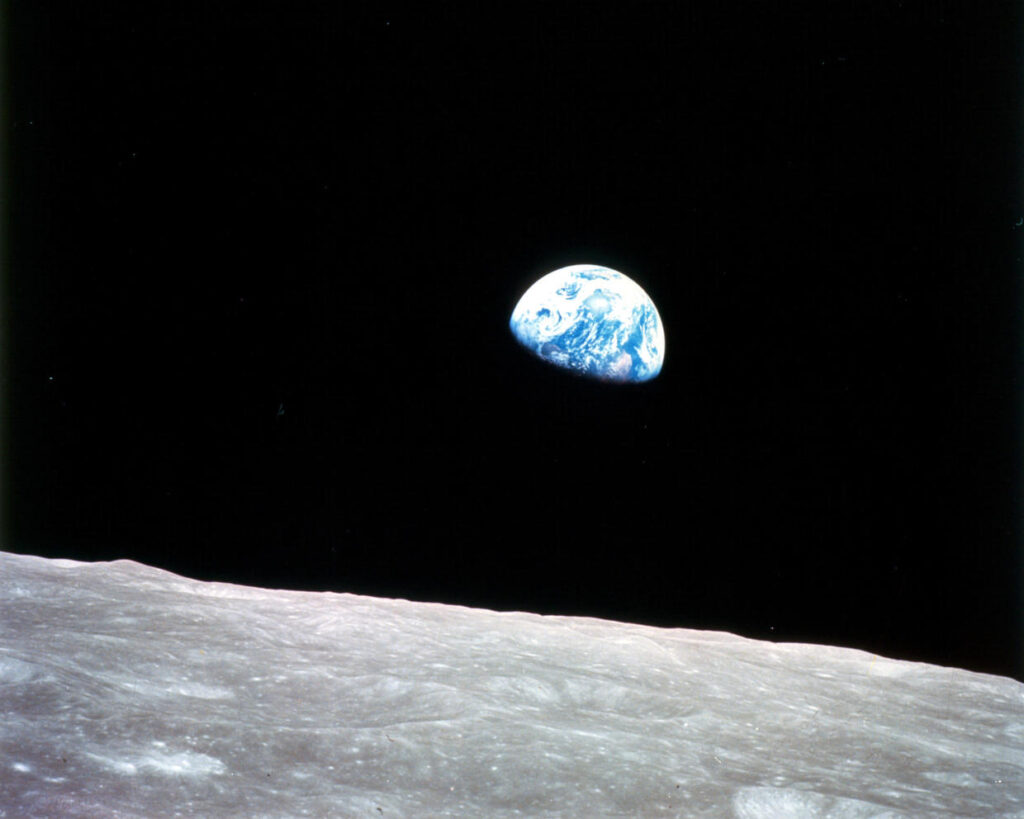 The famous “Earthrise,” photograph taken by Apollo VIII astronaut William Anders, December 24, 1968.