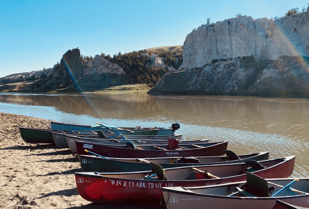 Canoes along the White Cliffs section of the Missouri River.