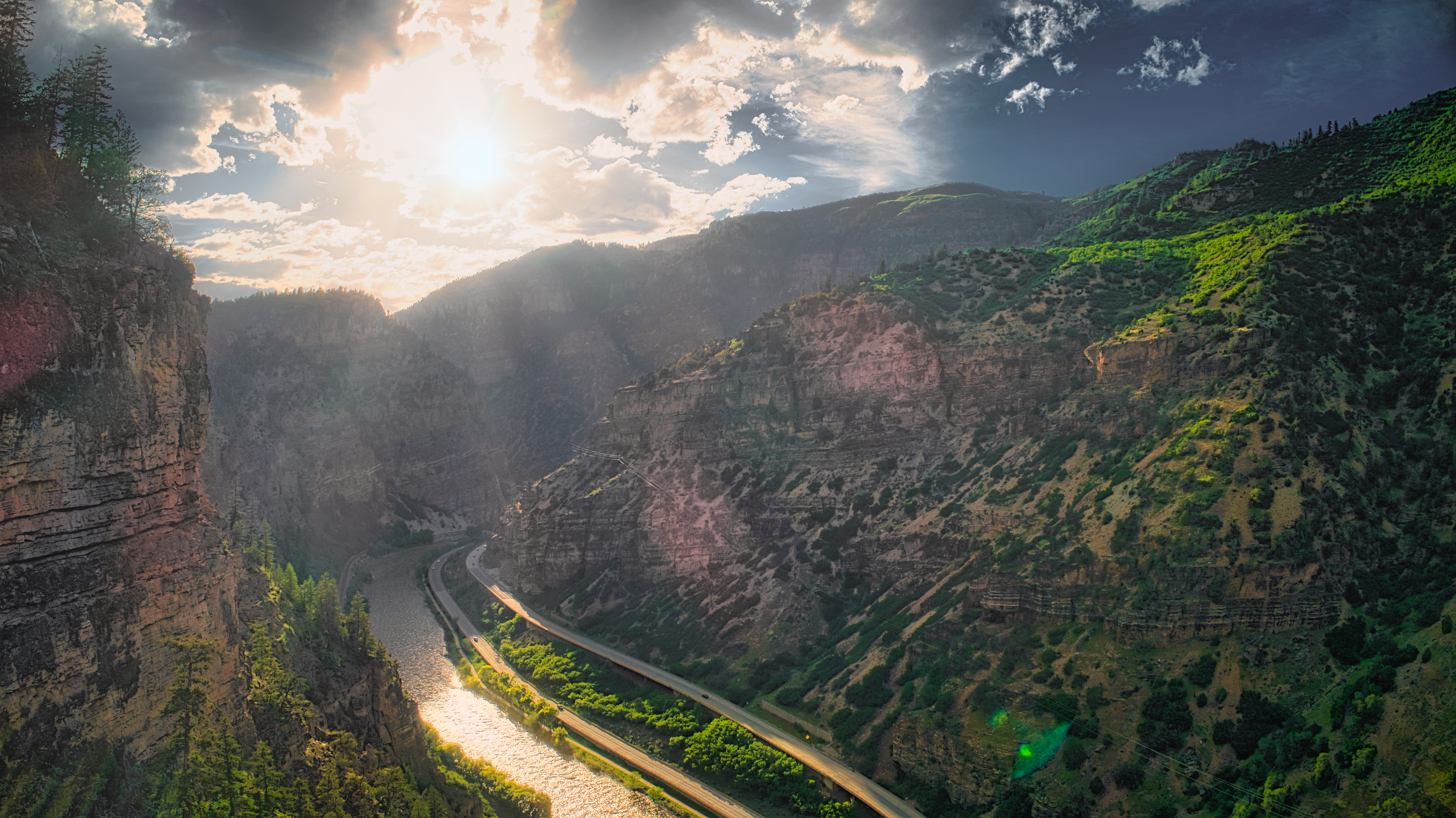 The Colorado River and I-70 wander through Glenwood Canyon in Western Colorado