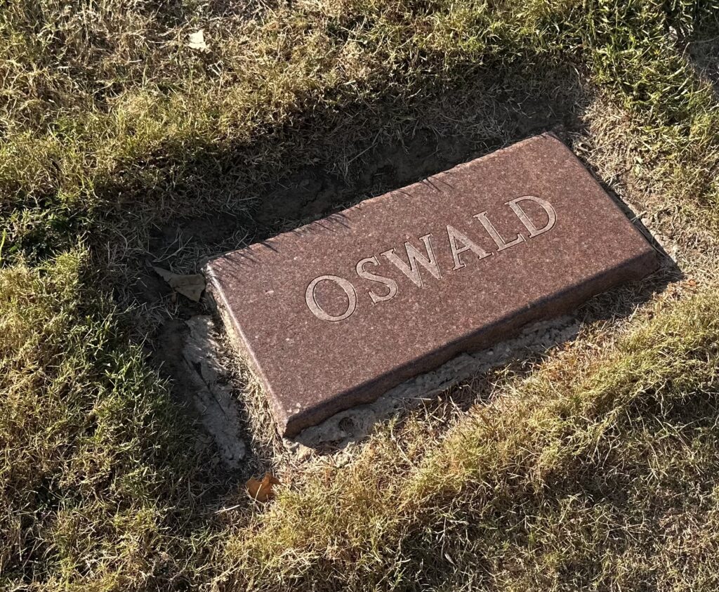 Lee Harvey Oswald's gravestone in Rose Hill Memorial Park, Fort Worth, TX.