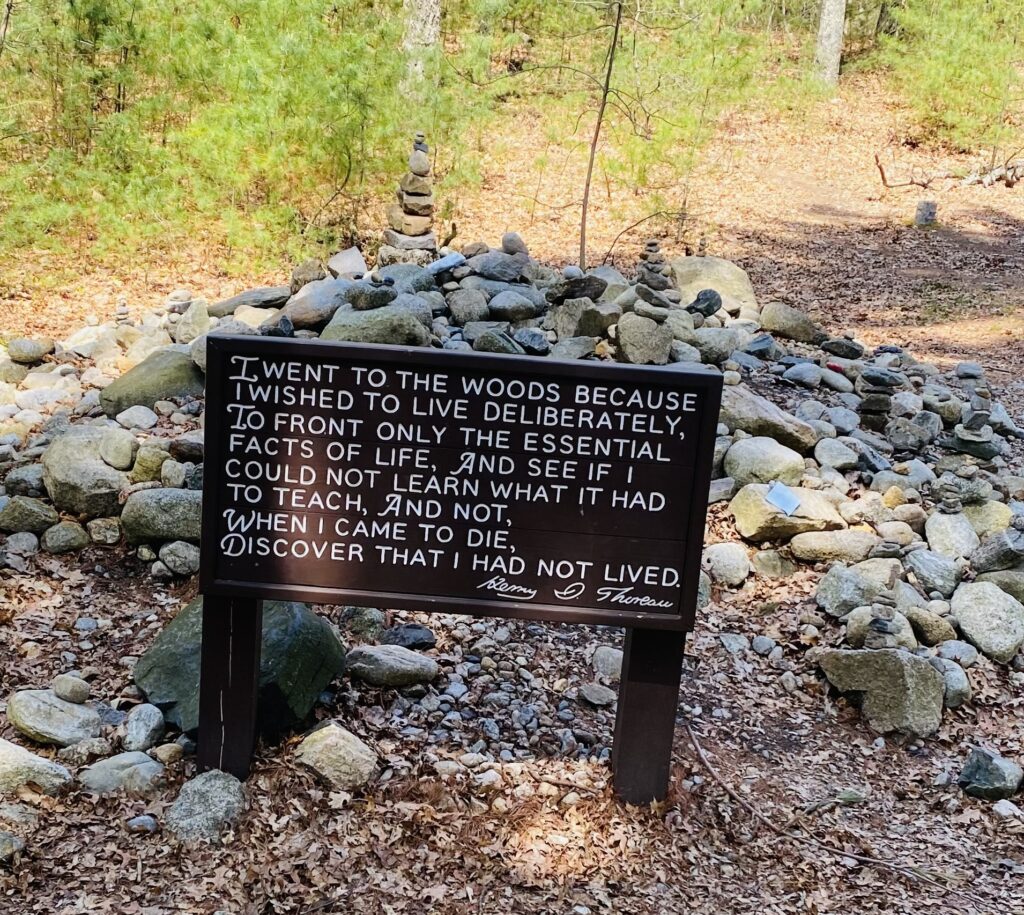 Sign near the site of Thoreau's cabin on Walden Pond.