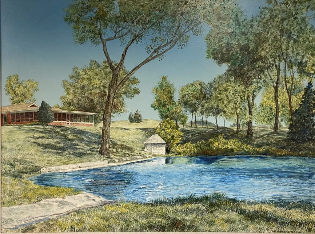 A painting of the Texas ranch near Amarillo where John Steinbeck and his wife Elaine spent Thanksgiving in 1960. 