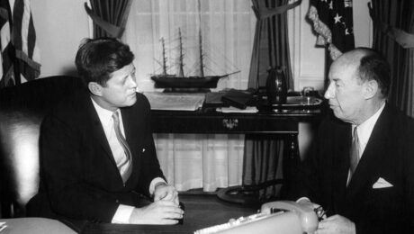 President Kennedy and Adlai Stevenson in the Oval Office.