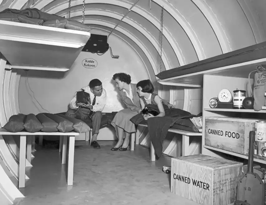 A family bomb shelter in the early 1960s.