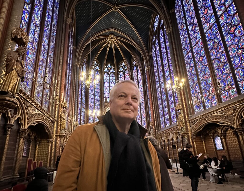 Clay Jenkinson at Sainte-Chapelle in Paris, France. The chapel commissioned by King Louis IX, was consecrated in 1238.