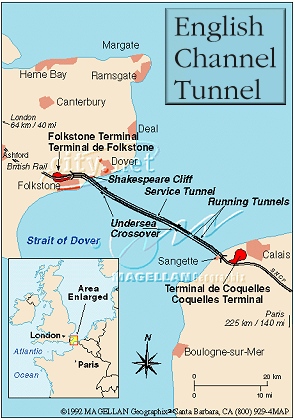 The Chunnel, a high speed rail connection between Britain and France. 