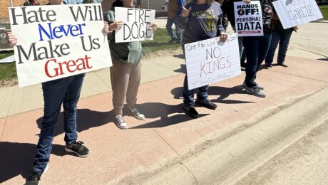 Protesters in Belle Fourche S.D., April 19, 2025.
