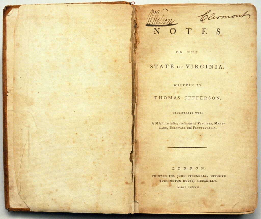 Title page for Jefferson's Notes on the State of Virginia.