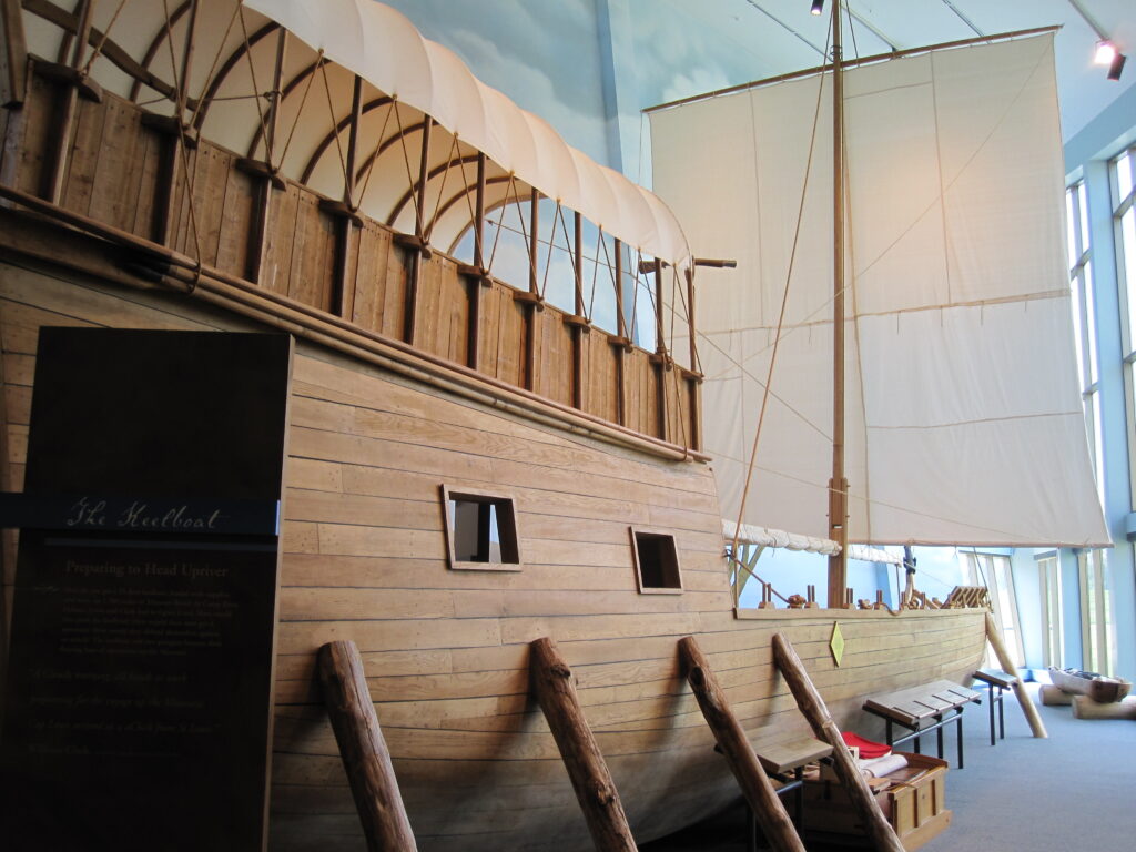 A 55-foot full-scale replica of the keelboat used on the Lewis and Clark Expedition. The keelboat is on display at the Lewis and Clark State Historic Site in Hartford, IL. (Wikimedia)