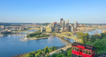 The confluence of the Allegheny, Monongahela and Ohio rivers at Pittsburg, PA