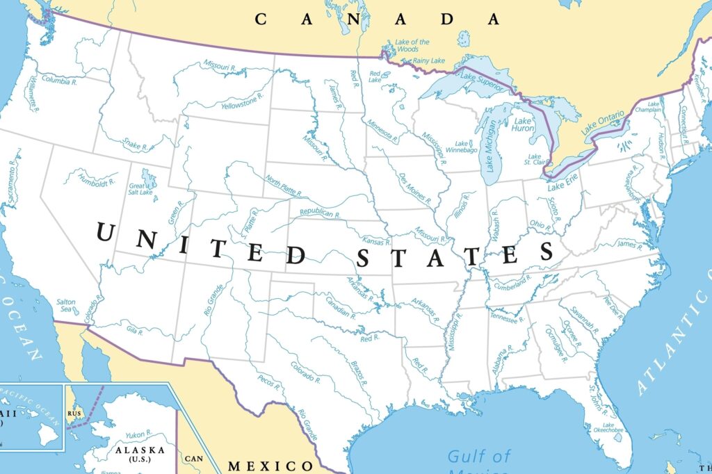 Major rivers of the United States.