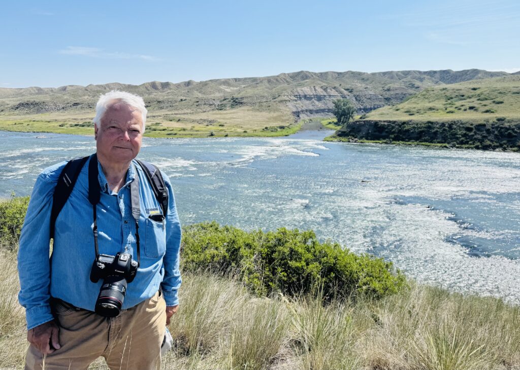 Clay at the Missouri River just east of Great Falls, MT. In the background is Belt Creek, where the Lewis and Clark Expedition began their 18.5-mile, one-month portage around the five falls of the Missouri River in June/July of 1805.
