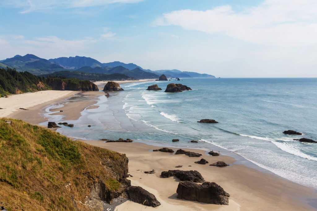 Cannon Beach on the Oregon Coast. It was near here in early 1806 that Sacagawea insisted she be allowed to join the expedition team going to see a whale that had washed up on the shore.