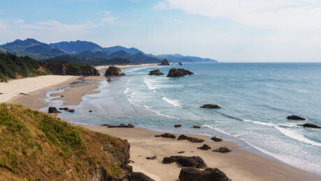 Cannon Beach on the Oregon Coast. It was near here in early 1806 that Sacagawea insisted she be allowed to join the expedition team going to see a whale that had washed up on the shore.