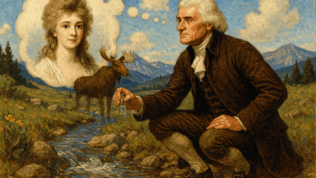 Though Thomas Jefferson never saw the Missouri River, it (and Mrs. Maria Cosway) held a special fascination for him. (ChatGDP Image by Clay Jenkinson)