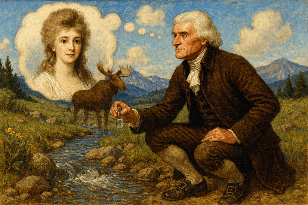 Though Thomas Jefferson never saw the Missouri River, it (and Mrs. Maria Cosway) held a special fascination for him. (ChatGDP Image by Clay Jenkinson)