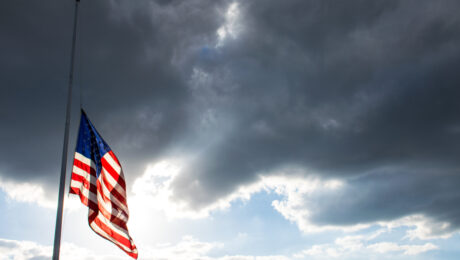 American flag at half-mast.