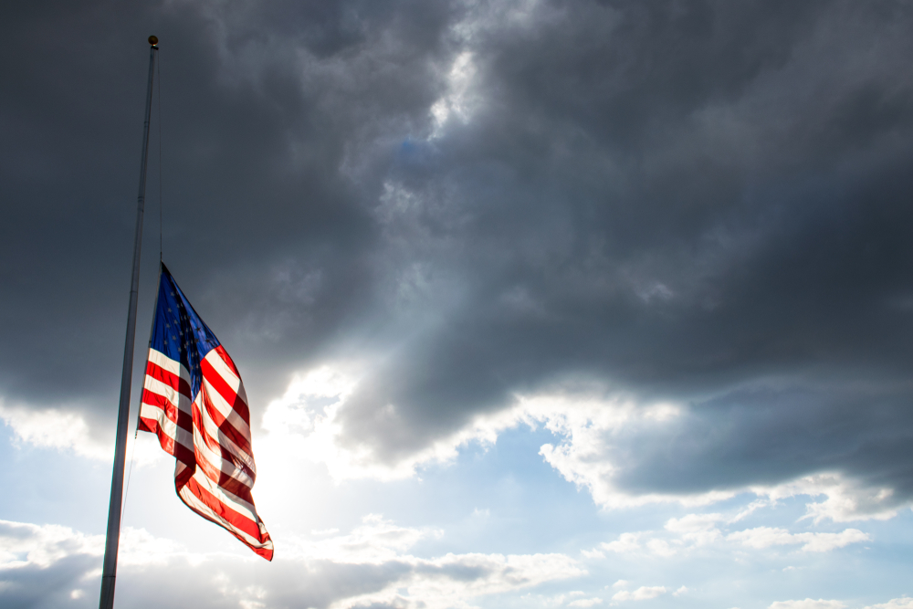 American flag at half-mast.