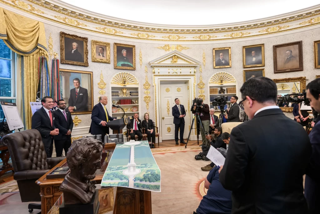 President Trump holds press conference in Oval Office.