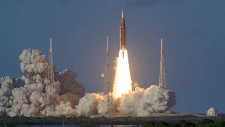 Liftoff of the SLS rocket carrying NASA's Artemis II mission to the moon. April 1, 2026.