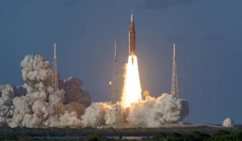 webp Liftoff of the SLS rocket carrying NASA's Artemis II mission to the moon. April 1, 2026.