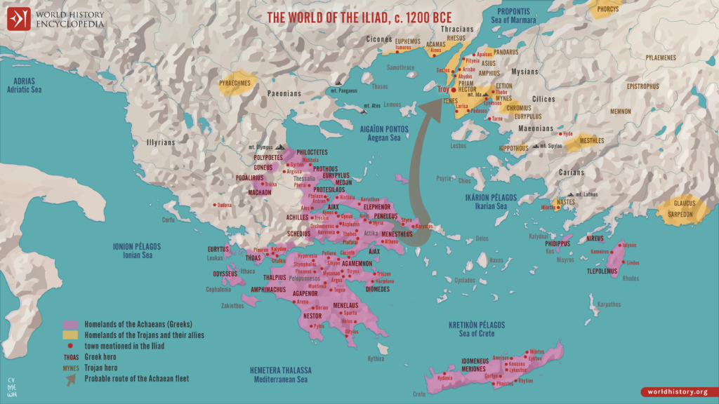 Map of the World of the Iliad, c. 1200 BCE.