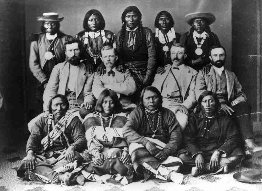 Ute Indians and agents in Washington, DC after conclusion of the 1873 Brunot Agreement. Front row, left to right: Guero, Chipeta, Ouray, and Piah; second row: Uriah M. Curtis, James B. Thompson, Charles Adams, and Otto Mears; back row: Washington, Susan (Ouray’s sister), Johnson, Jack, and John.