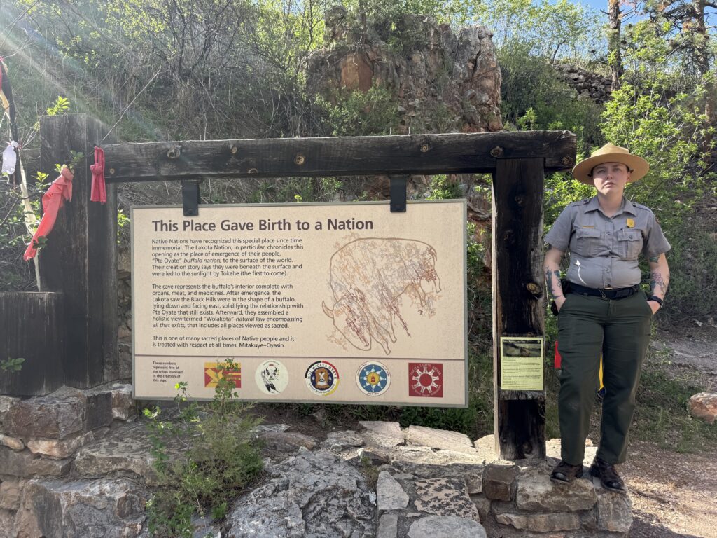 Park Ranger preparing for Wind Cave tour.