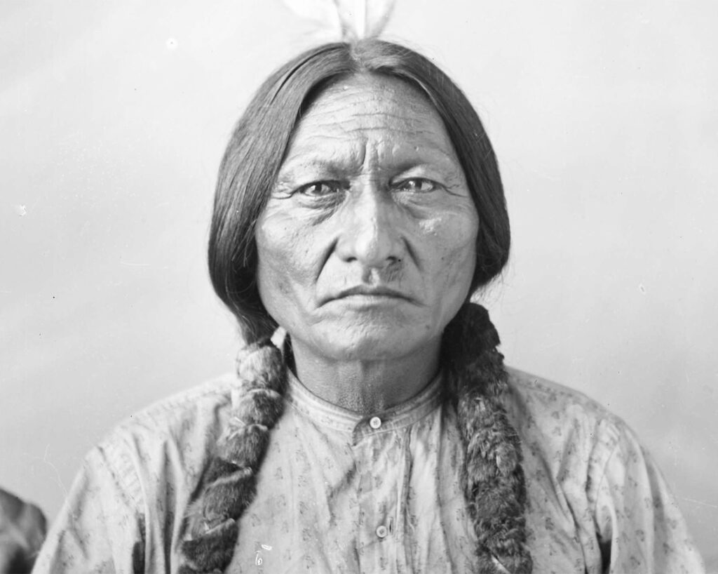 Hunkpapa Lakota leader Sitting Bull, photographed David Francis Barry circa 1883 in the Dakota Territory.