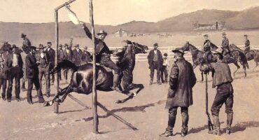 A gander pull from an illustration by Frederic Remington.